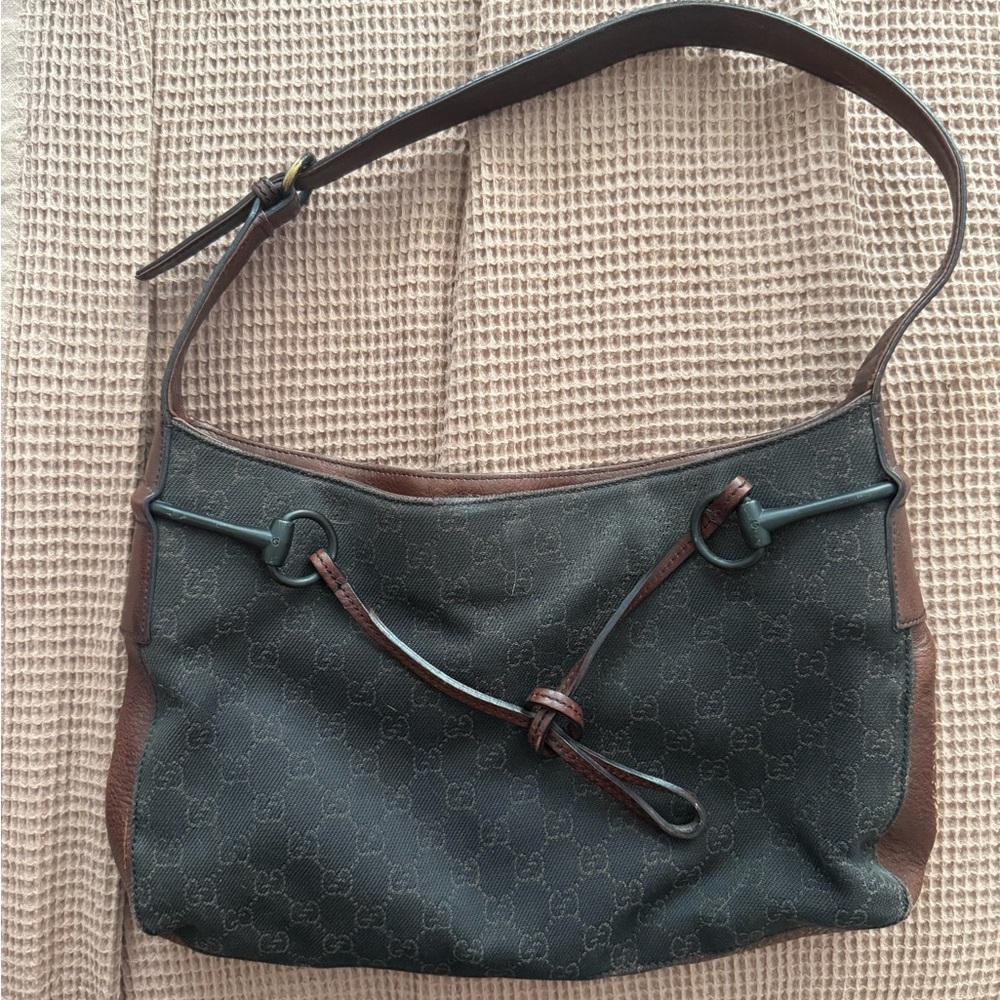 Vintage Gucci Black and Brown Shoulder Bag - AUTHENTIC